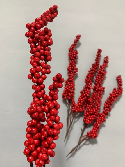 Штучні ягідки на стеблі червоні 29 см. T001. - Штучні ягоди та плоди