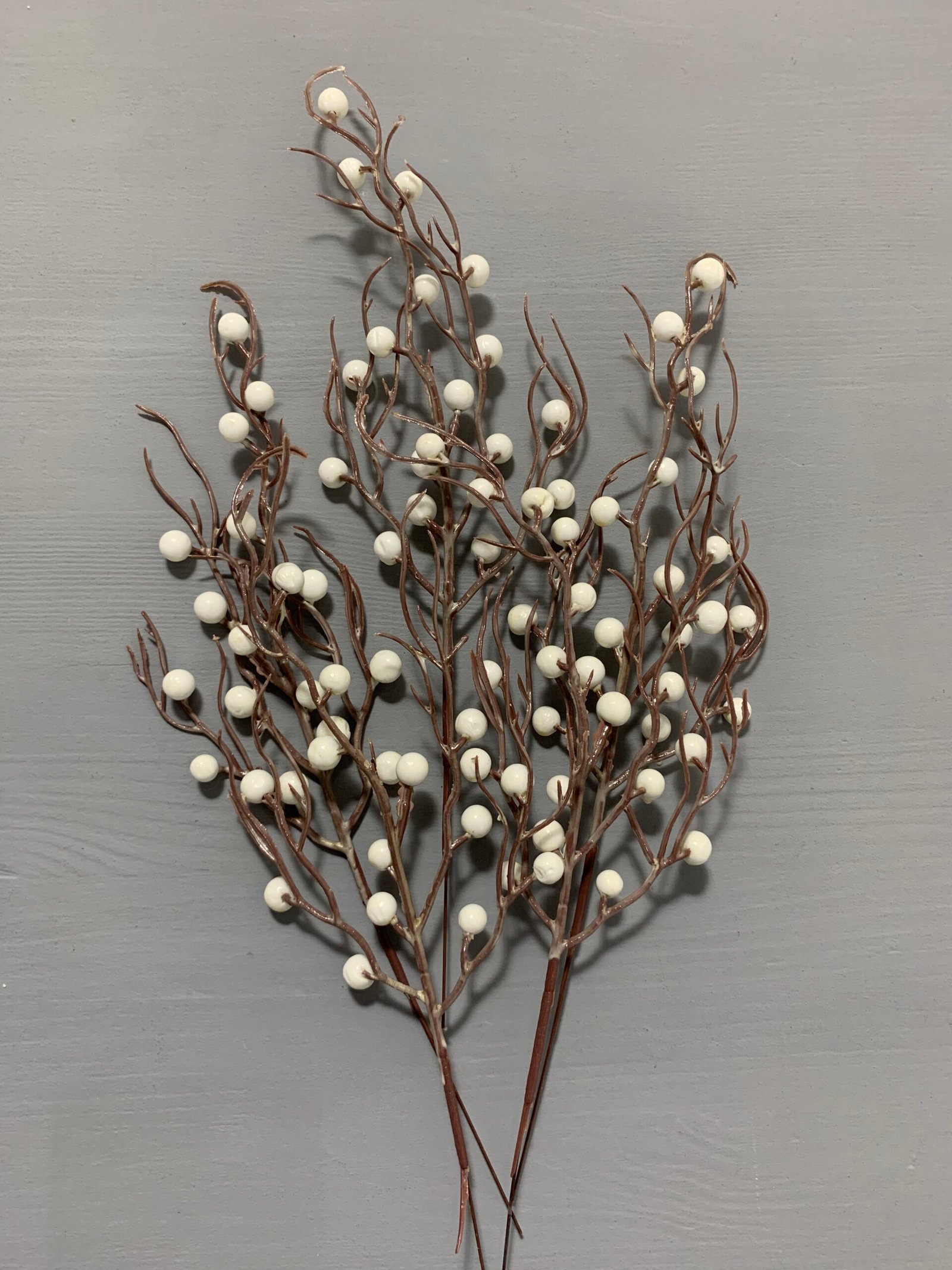 Штучні ягідки на коричневому стеблі білі глазуровані 30 см. 02-17. - Штучні ягоди та плоди Штучні ягідки на коричневому стеблі білі глазуровані 30 см. 02-17. - Штучні ягоди та плоди