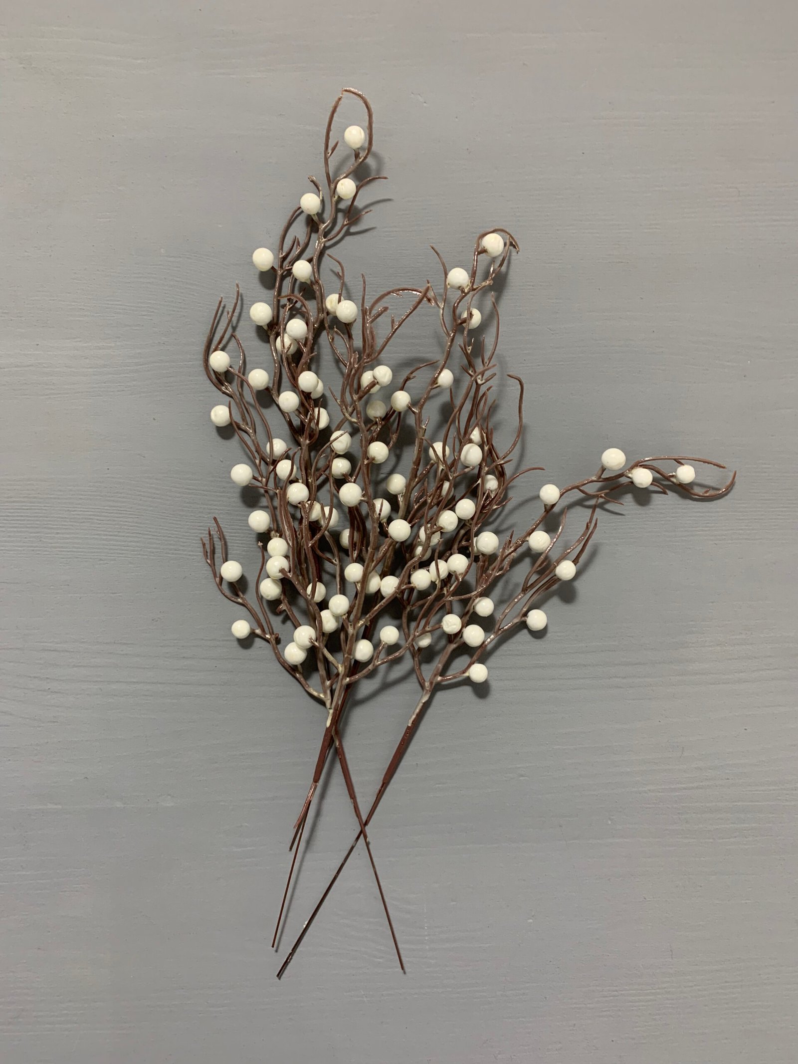 Штучні ягідки на коричневому стеблі білі глазуровані 30 см. 02-17. - Штучні ягоди та плоди Штучні ягідки на коричневому стеблі білі глазуровані 30 см. 02-17. - Штучні ягоди та плоди