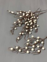 Штучні ягідки на коричневому стеблі білі глазуровані 30 см. 02-17. - Штучні ягоди та плоди