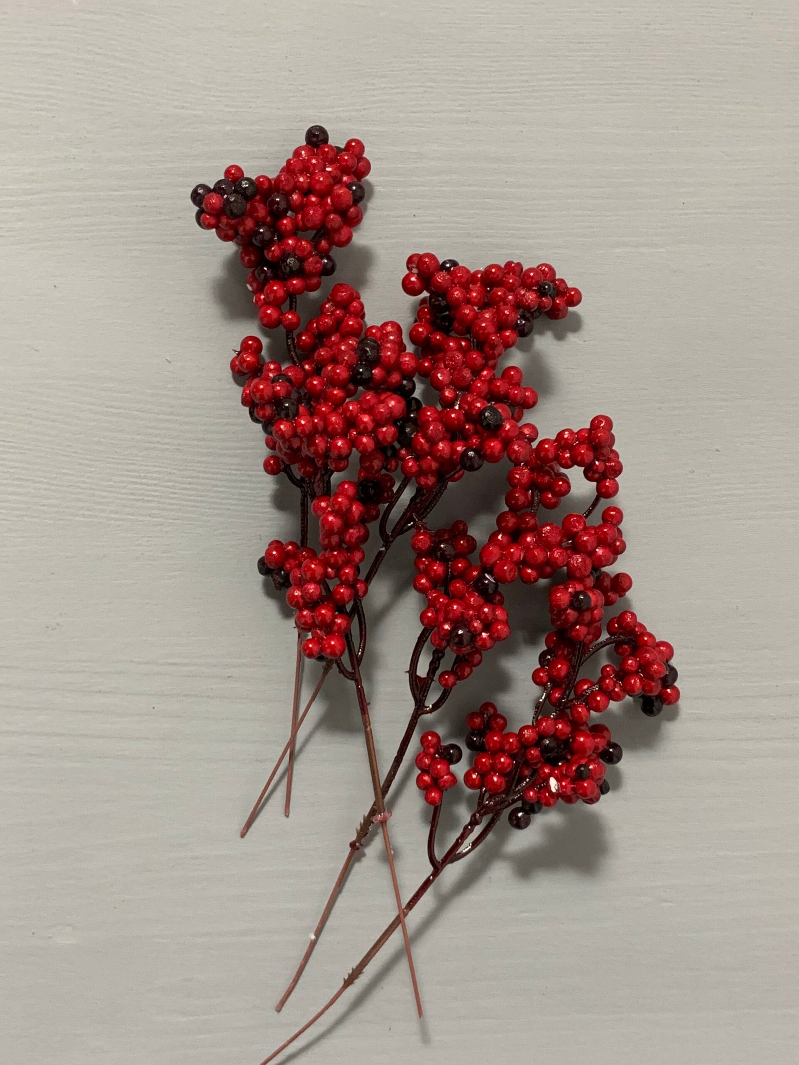Штучні ягідки на стеблі червоно-чорні 18 см. H12. - Штучні ягоди та плоди Штучні ягідки на стеблі червоно-чорні 18 см. H12. - Штучні ягоди та плоди