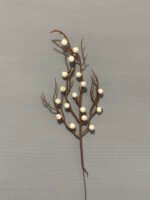 Штучні ягідки на коричневому стеблі білі 30 см. 02-17. - Штучні ягоди та плоди