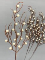 Штучні ягідки на коричневому стеблі білі 30 см. 02-17. - Штучні ягоди та плоди