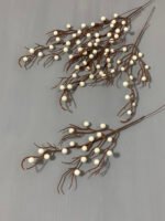 Штучні ягідки на коричневому стеблі білі 30 см. 02-17. - Штучні ягоди та плоди