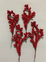 Штучні ягідки на стеблі червоні 29 см. T003. - Штучні ягоди та плоди