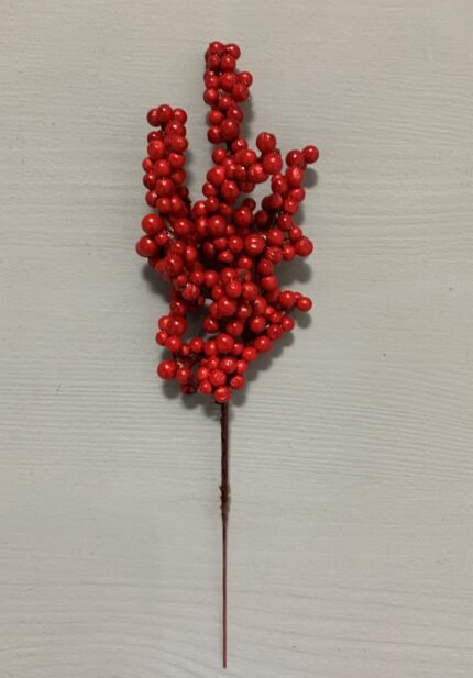 Штучні ягідки на стеблі червоні 23 см. H11. - Штучні ягоди та плоди
