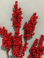 Штучні ягідки на стеблі червоні 23 см. H11. - Штучні ягоди та плоди