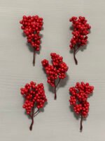 Штучні ягідки на стеблі, червоні матові 11 см. C16. - Штучні ягоди та плоди