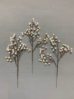 Штучні ягідки на коричневому стеблі білі 30 см. 03. - Штучні ягоди та плоди