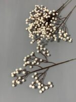 Штучні ягідки на коричневому стеблі білі 30 см. 03. - Штучні ягоди та плоди