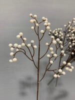 Штучні ягідки на коричневому стеблі білі 30 см. 03. - Штучні ягоди та плоди