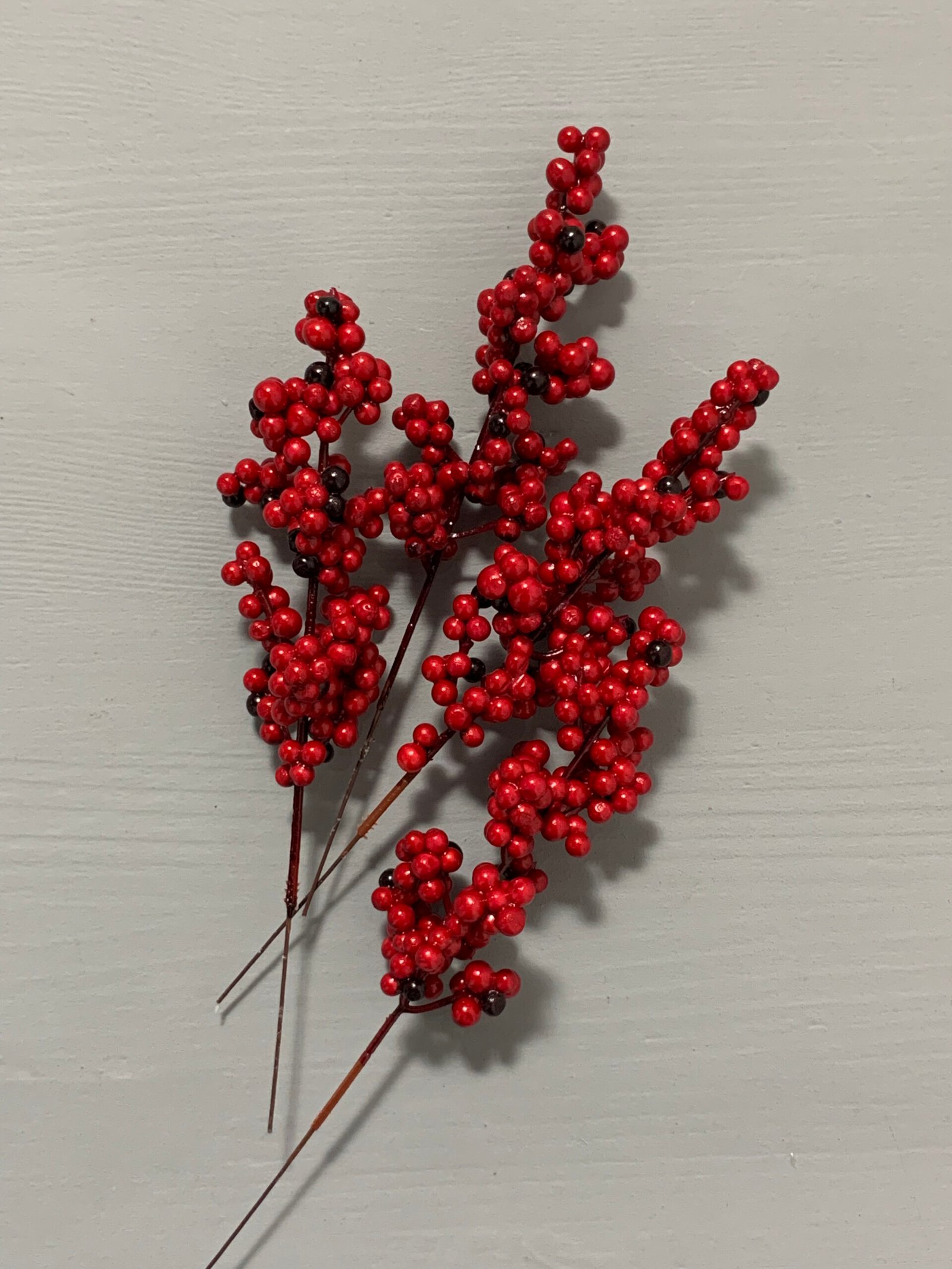 Штучні ягідки на стеблі червоно-чорні h20. Н5. - Штучні ягоди та плоди Штучні ягідки на стеблі червоно-чорні h20. Н5. - Штучні ягоди та плоди