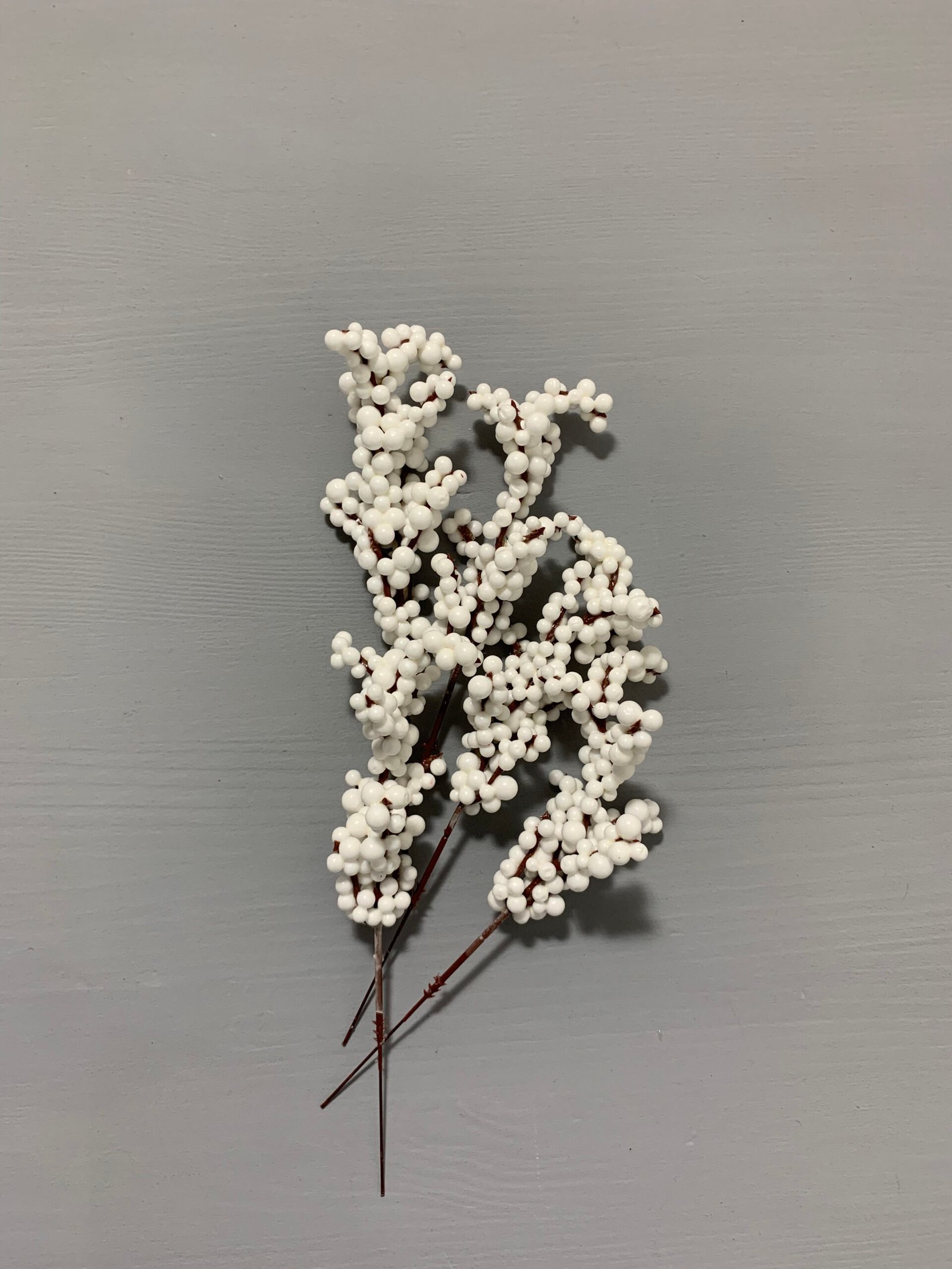 Штучні ягідки на коричневому стеблі білі 18 см. 10-8. - Штучні ягоди та плоди Штучні ягідки на коричневому стеблі білі 18 см. 10-8. - Штучні ягоди та плоди