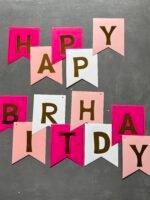 Гірлянда з прапорців "Happy Birthday!" рожево-золота - Святковий декор
