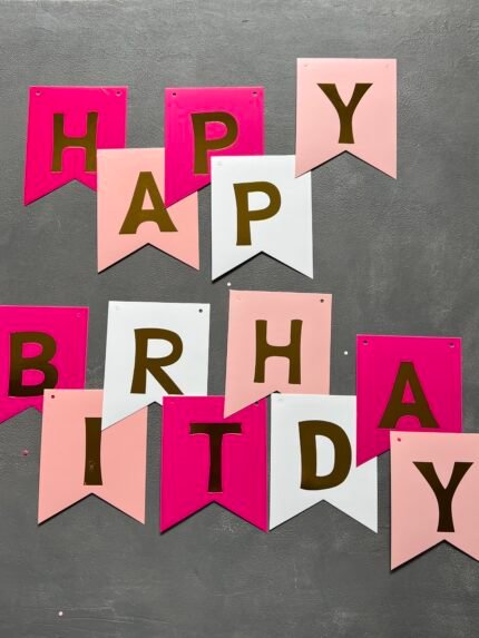 Гірлянда з прапорців "Happy Birthday!" рожево-золота - Святковий декор
