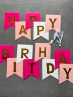 Гірлянда з прапорців "Happy Birthday!" рожево-золота - Святковий декор